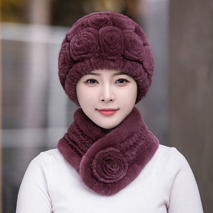 Winter Rex Rabbit Fur Ear Flap Hat & Scarf Set