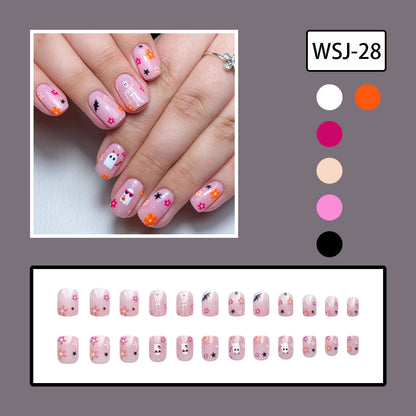 2024 Jelly Pink Cute Ghost Skull Short Square Nails