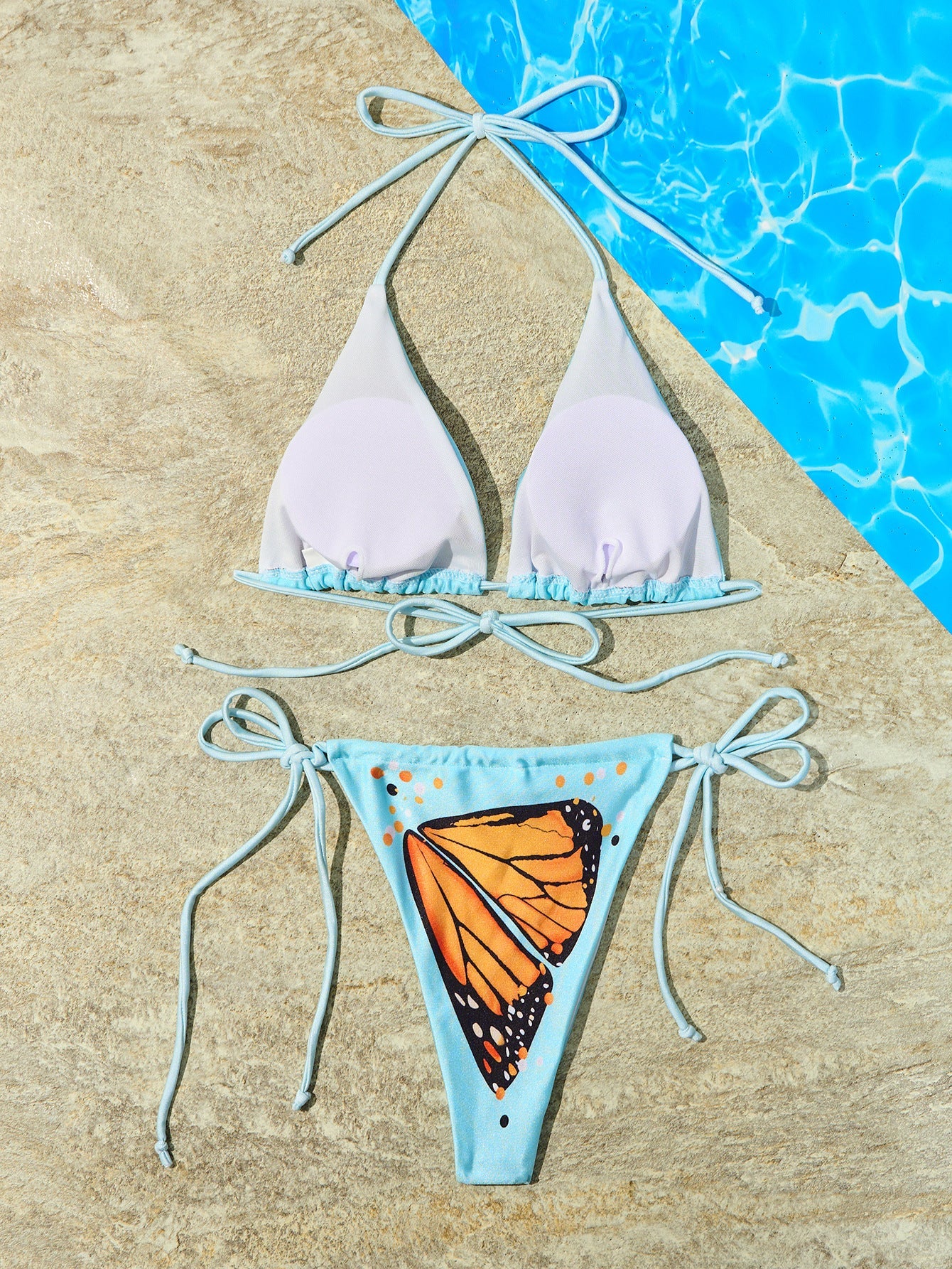 Butterfly Print Halter Neck Bikini Swimwear