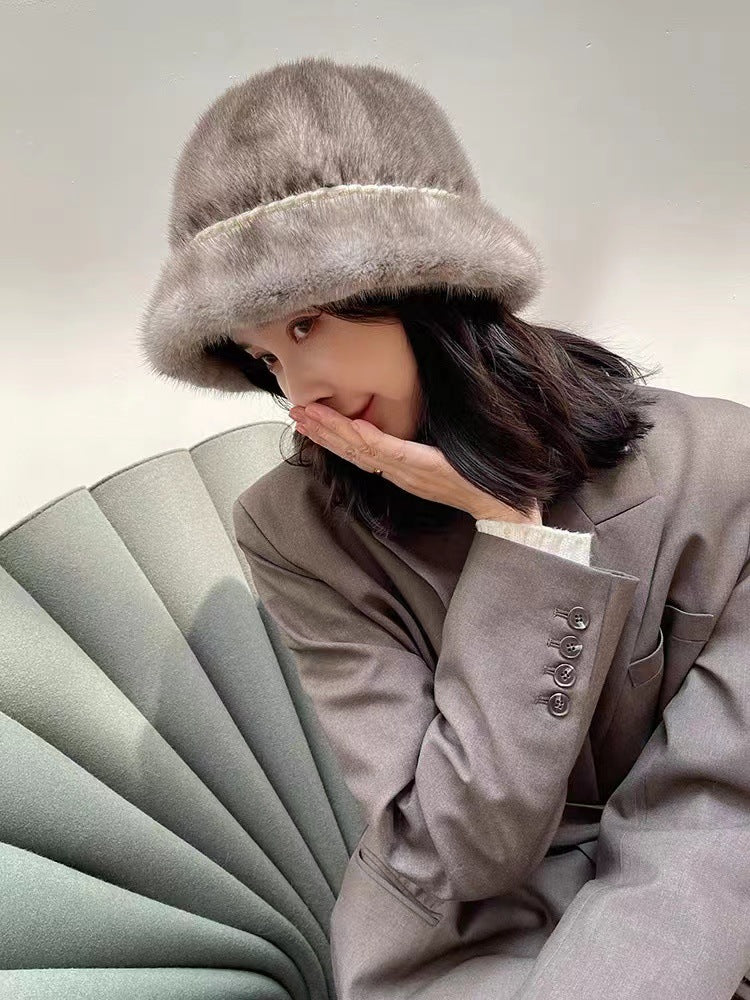 Warm Mink Fur Bucket Hat - Ear Flap Design