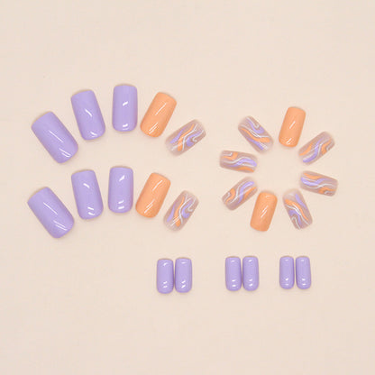 Vibrant Wave Nails, Square Shape in Pastel Purple & Orange