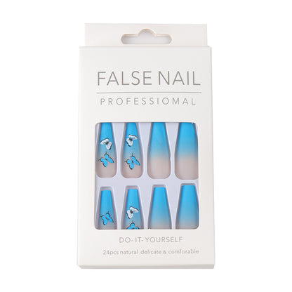 Long Matte Blue Butterfly Ballet Nail Extensions