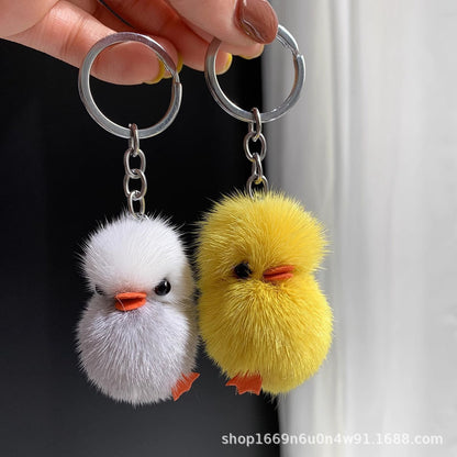 Cute Real Mink Fur Duck Helmet Keychain Plush Accessory