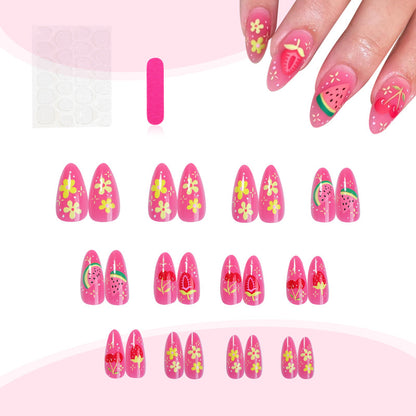 Almond Shape Watermelon Cute Detachable Nails