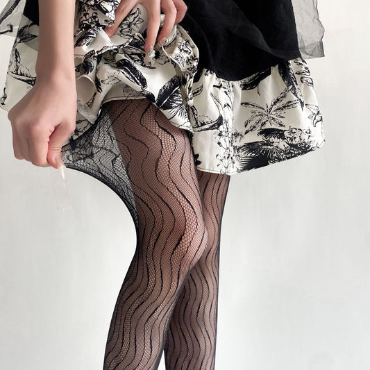 Sexy Thin Wavy Jacquard Lace Hollow Pantyhose