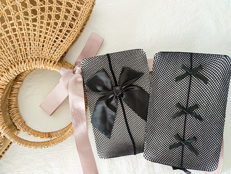 Sexy Long Bow Jk Big Grid Hollowed-out Pantyhose