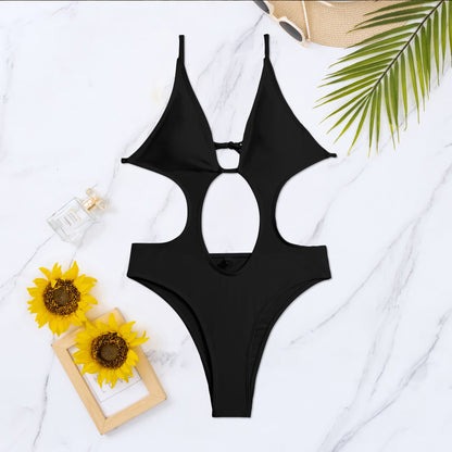 Minimalist Chic Solid Color Backless One-Piece Swimsuit