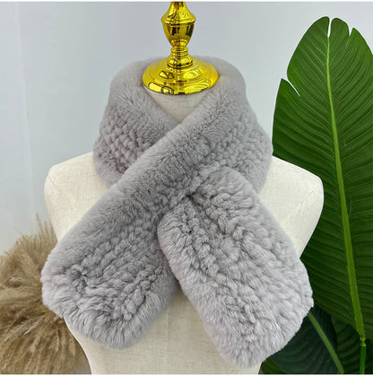 Hand-Knitted Real Rabbit Fur Scarf - Winter Accessory