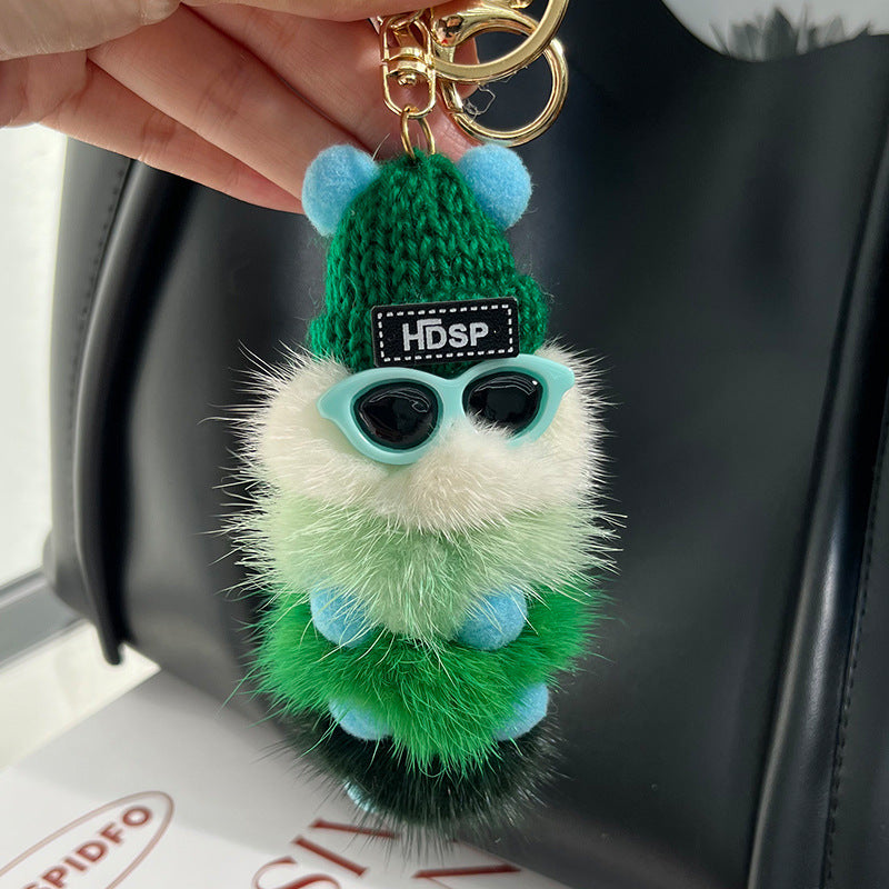 Cute Mink Fur Caterpillar Charm - Keychain & Bag Accessory