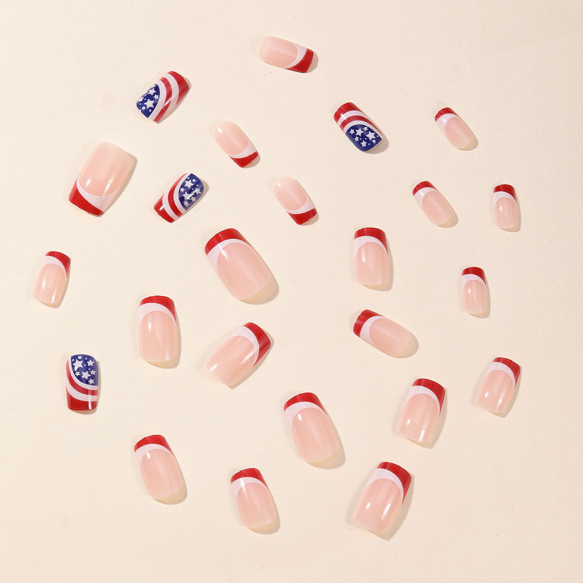 Independence Day Wear Nail Square Red White Blue Stars and Stripes Design Removable Finished Fake Nails-homeunderwear