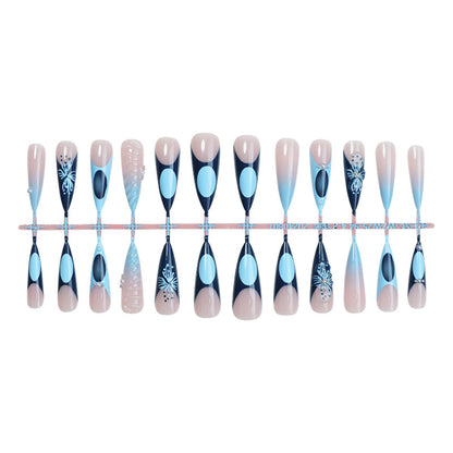 Almond Shaped Handcrafted Flower Nail Tips with Ombre Effect