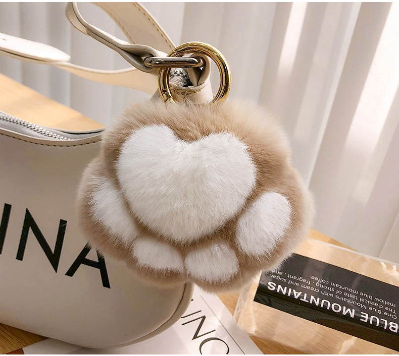 Cute Real Rabbit Fur Cat Paw Keychain Toy