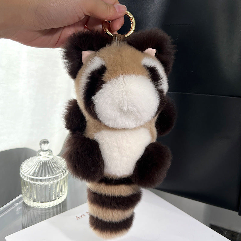 Cute Real Rabbit Fur Raccoon Keychain - Plush Toy Charm