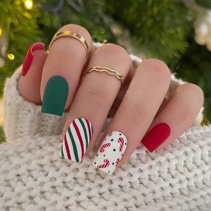 Christmas Mat Multicolor Striped Nail Tips, Candy Theme