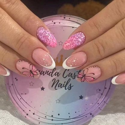 Sweet French Nails with Butterflies and Stars-Homeunderwear