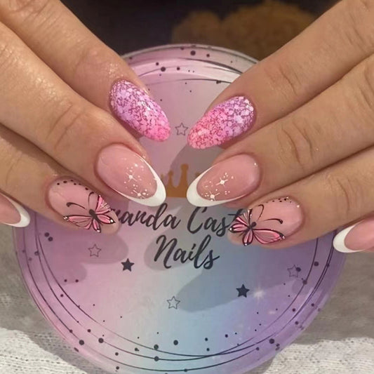 Sweet French Nails with Butterflies and Stars-Homeunderwear