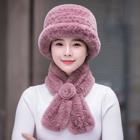 Winter Real Rabbit Fur Hat & Scarf Set - Stylish & Warm