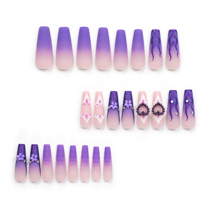 Purple Long Nail Tips for Glamorous European Style