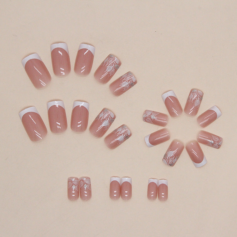 24-Piece White French Tree Silhouette Nails, Minimalist and Chic-Homeunderwear