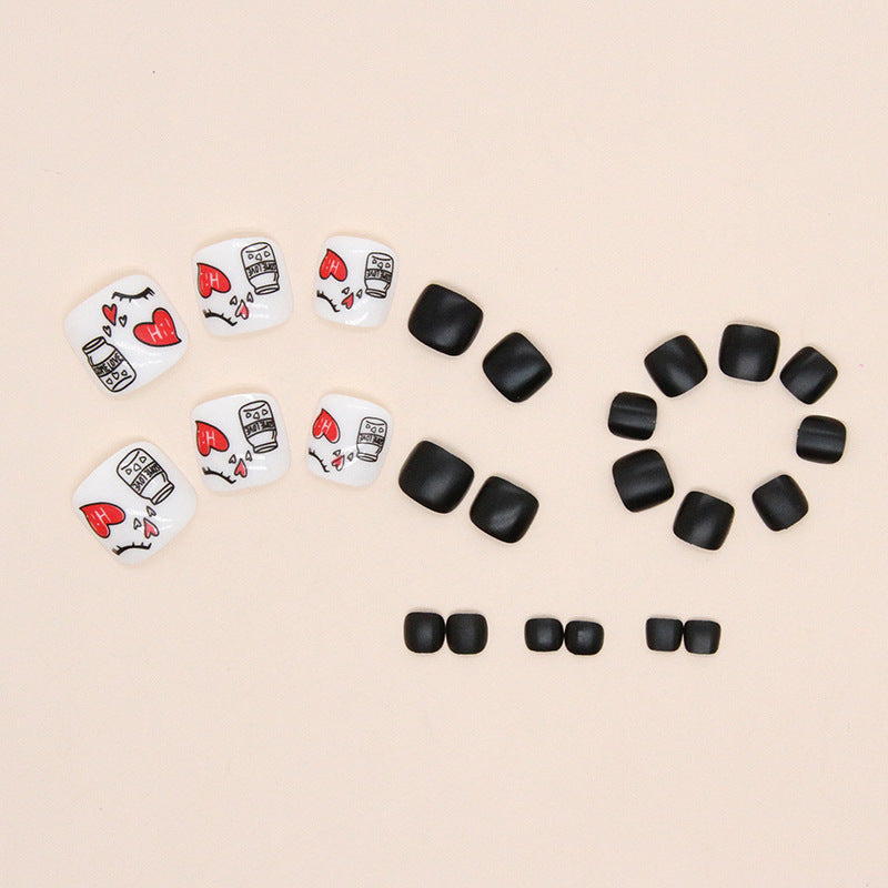 Sweet Cool Solid Black Heart Nails, Foot Set