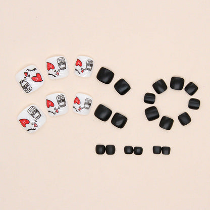 Sweet Cool Solid Black Heart Nails, Foot Set