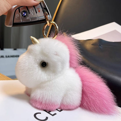 Cute Real Rabbit Fur Unicorn Keychain - Bag Charm