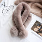 Cute Real Rabbit Fur Scarf with Pom Poms