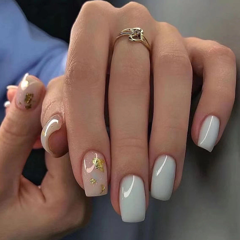 Mid-Length Square Nails with Gold Foil and Eggshell Fragments