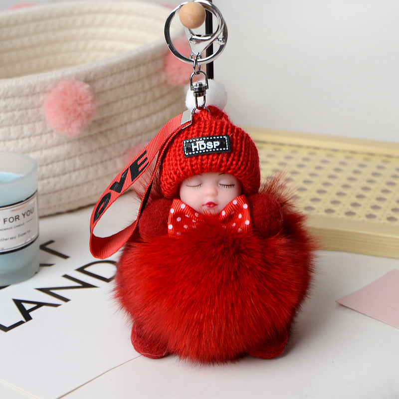 Cute Fox Fur Ball Sleepy Doll Keychain - Bag Charm