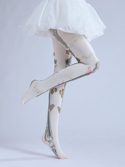 Dark Articulated Bones Print Tattoo Pattern Halloween Dancing Pantyhose