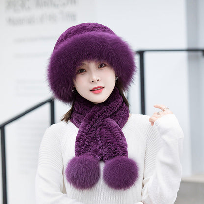 Winter Real Rabbit Fur Hat & Scarf Set - Stylish & Warm