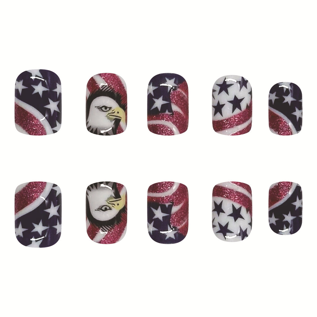 Independence Day Short Square Nails with Eagle and Flag Designs