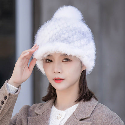 Winter Mink Fur Cap - Stylish & Warm for Moms