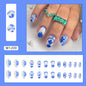 Oval Chinese Blue Porcelain Nails, Luxe Ins Style