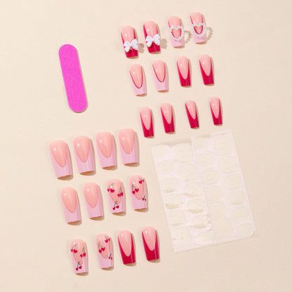 Sweet INS Style Rose French Nails with 3D Accents