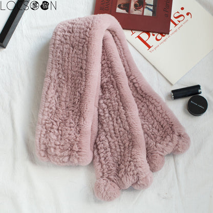 Long Hand-Knitted Real Rabbit Fur Winter Scarf