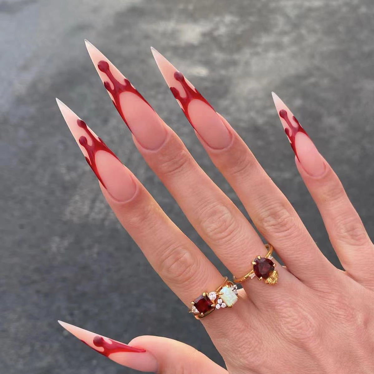 Long Gothic Blood Drop Nail Tips for Halloween