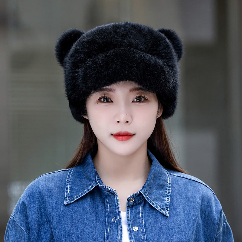 Winter Cute Rabbit Fur Cap with Cat Ears