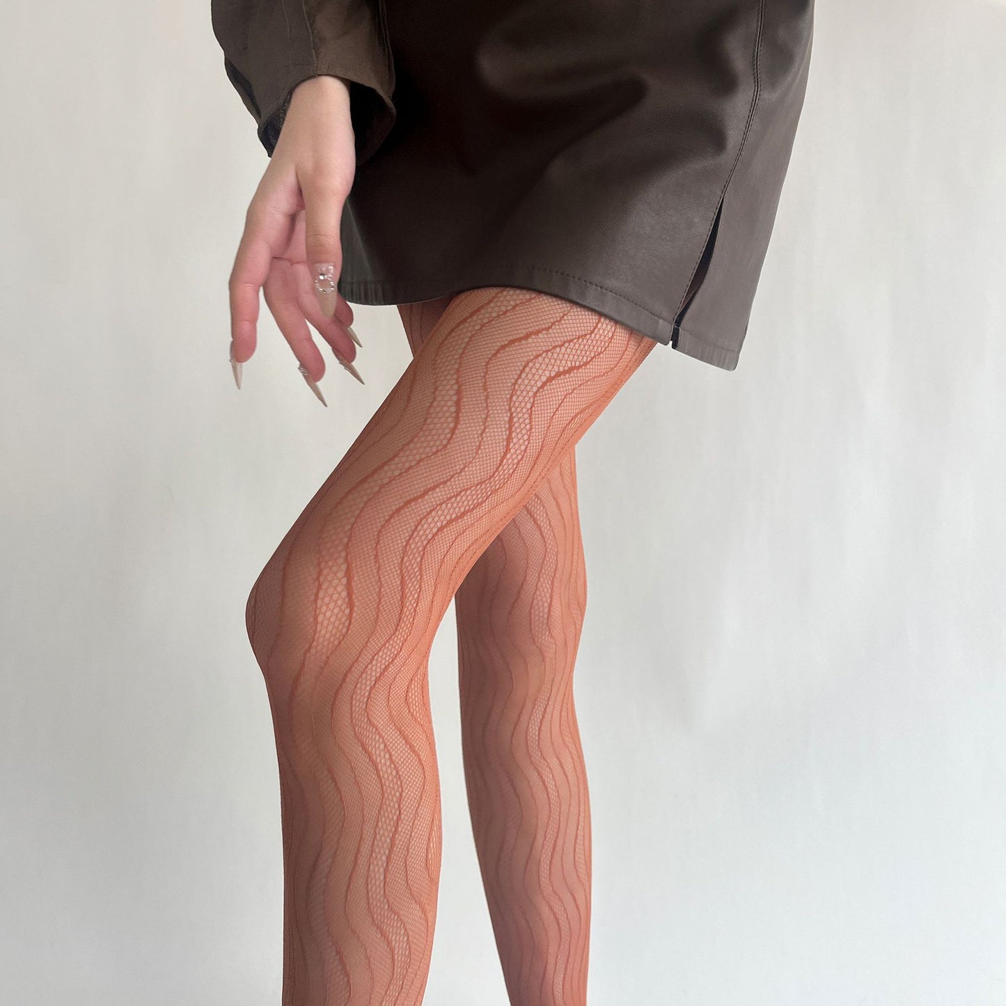 Sexy Thin Wavy Jacquard Lace Hollow Pantyhose