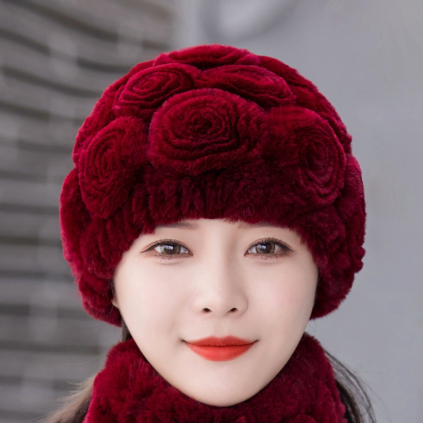 Winter Real Rabbit Fur Flower Ear Flap Hat