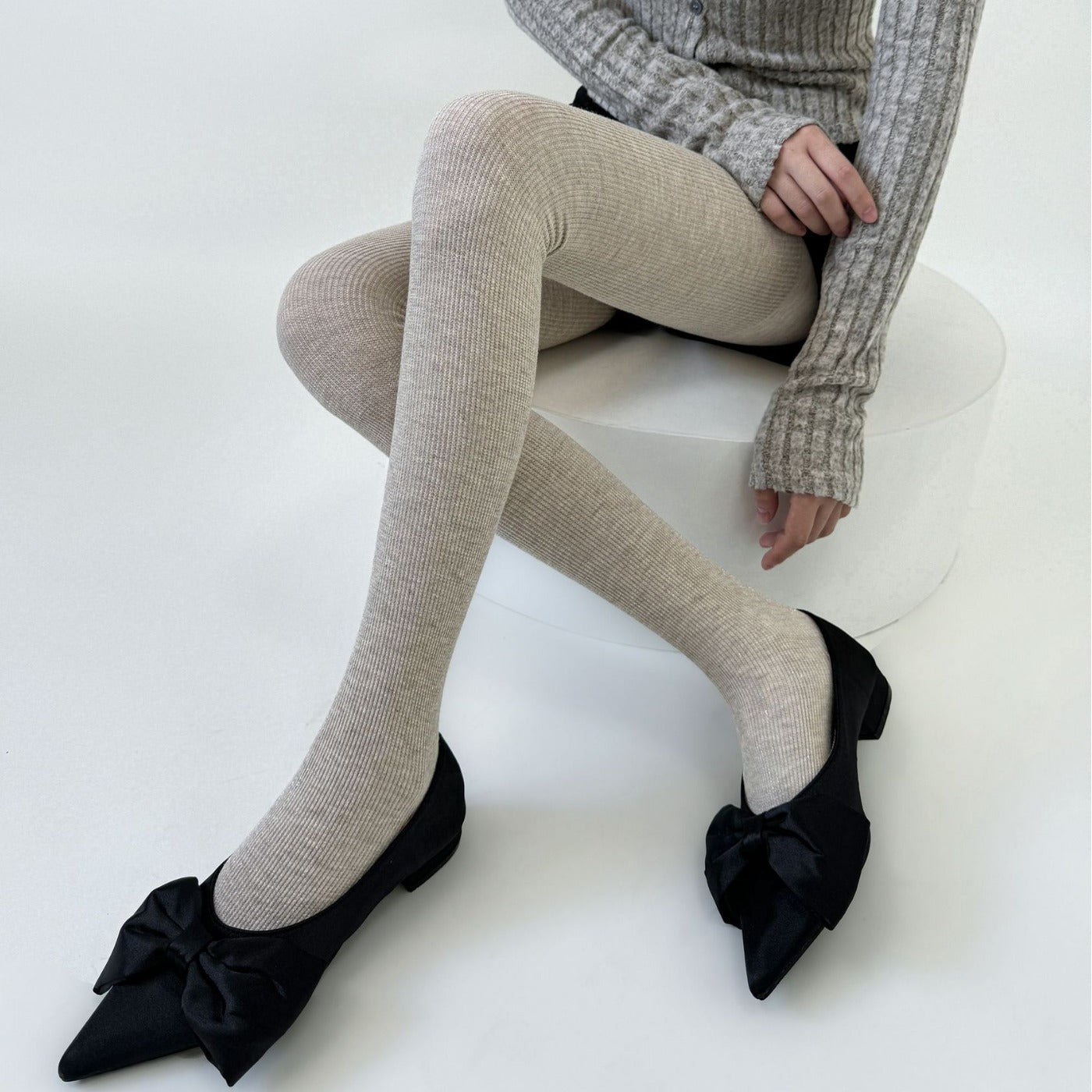 Spring and Autumn Small Bright Silk Slightly Flash Silver Silk Mixed Line Vertical Strip Leggings Pantyhose