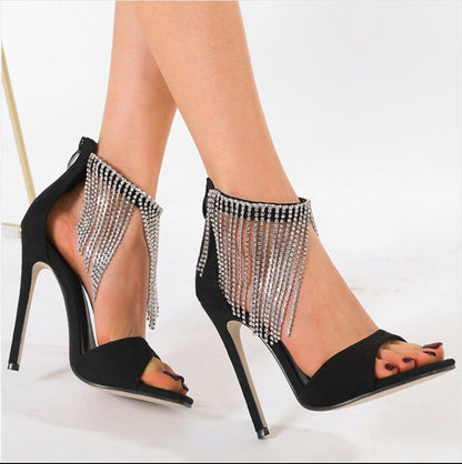 Fringed Suede Stiletto Roman Sandals-Homeunderwear