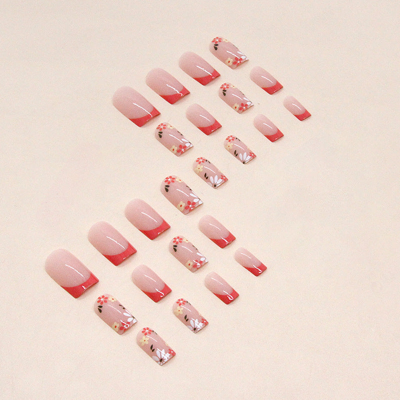 Square Multicolor Flower Nails - Cute, Sweet, Romantic