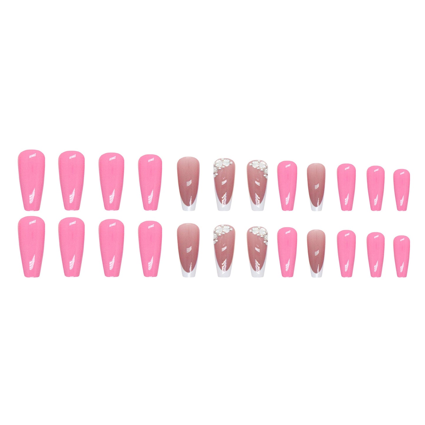 Long Barbie Pink Solid Nails with French Slanted Diamond Accents