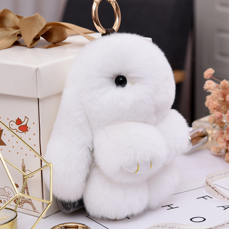 Real Rabbit Fur Lying Rabbit Keychain Car Accessory