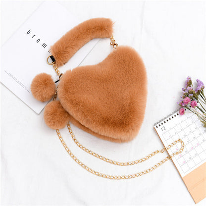 Trendy Heart Shaped Fuzzy Handbag, Clutch