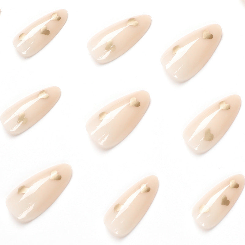 Almond French Nude Heart Fall Nails - Removable Nail Tips