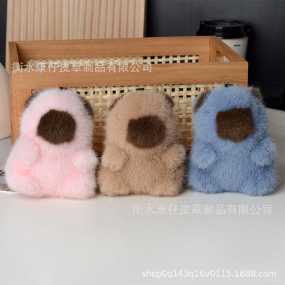 Cute Faux Fur Capybara Plush Keychain Car Accessory