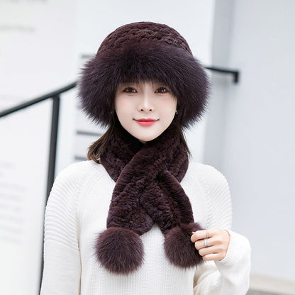 Winter Real Rabbit Fur Hat & Scarf Set - Stylish & Warm