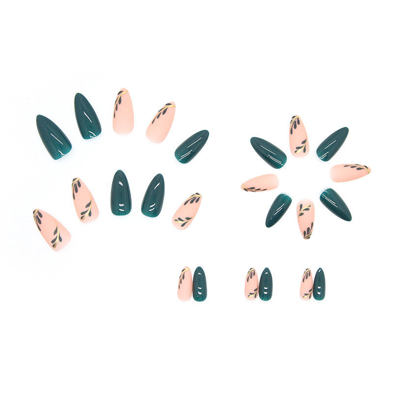 Cool Minimalist Green Leaf Nail Tips, Deep Green